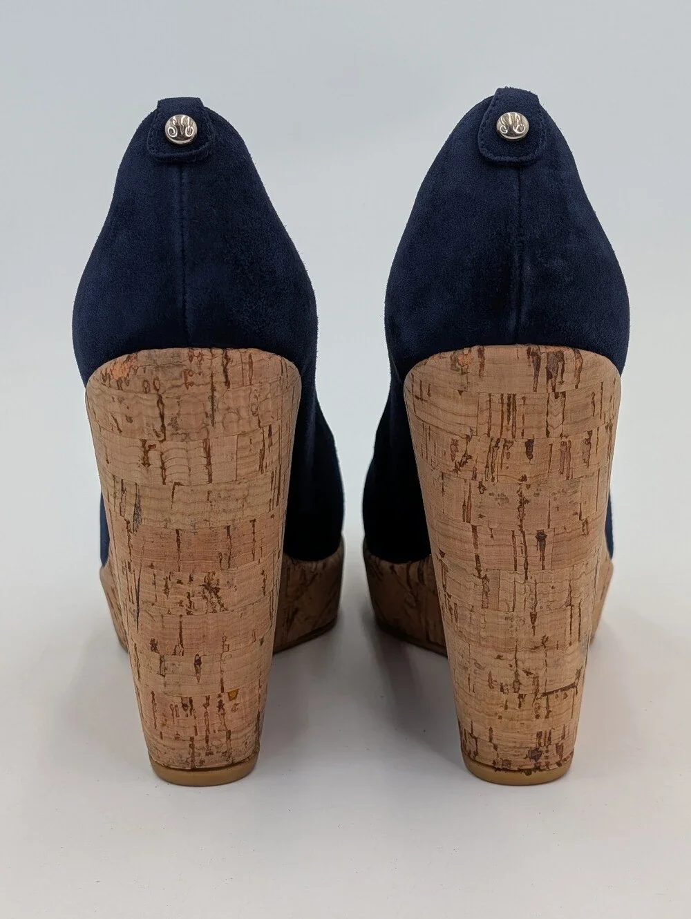 Stuart Weitzman Size 11 N Corkswoon Navy Blue Genuine Suede Cork Wedge Pump Heel